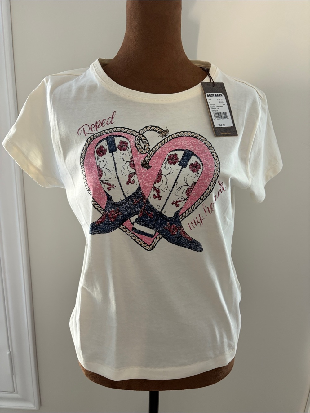 Body Rag White Short-Sleeve Graphic Tee with Pink & Navy Heart Boots